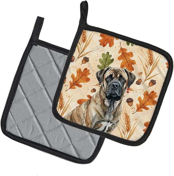 Caroline's Treasures Brindle Mastiff Heirloom Fall Pair of Pot Holders Pair 7.5x7.5 Quilted Insulated Hot Pads Decorative Kitchen Gift Made in USA