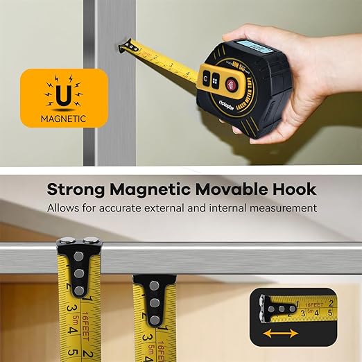 2-in-1 Laser Tape Measure - ristophe 197Ft Digital Tape Measure & 16Ft Measuring Tape with LCD Display - Pythagorean, Area, Volume Laser Measuring Tool for Construction & Woodworker (M/in/Ft Unit)