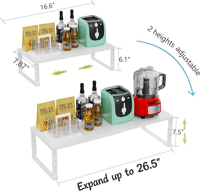 Jojocross Expandable Stackable Spice Rack Organizer for Kitchen Cabinet,Adjustable Counter Shelf, countertop, Pantry,Cupboard,Bathroom,Bedroom(3Packs/White/Medium)