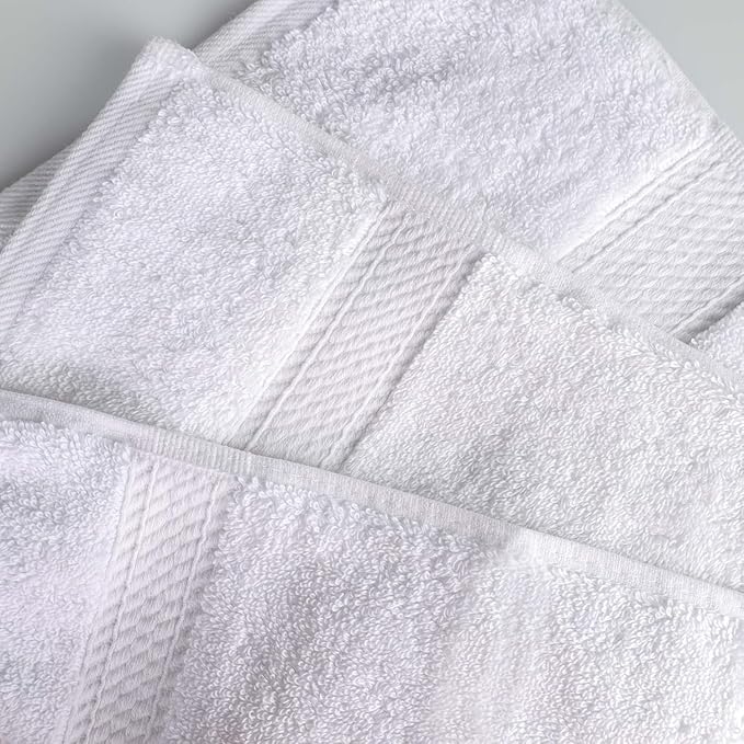 Superior Egyptian Cotton Pile Bath Towel Set of 4, Ultra Soft Luxury Towels, Thick Plush Essentials, Absorbent Heavyweight, Guest Bath, Hotel, Spa, Home Bathroom, Shower Basics, White