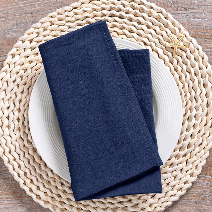 MLMC 8 Pack Navy Blue Cloth Napkins Rustic Washable Cotton Linen Napkins Set of 8 17"x17" Reusable Dinner Napkins Cloth for Wedding Party Events Everyday Use Decor