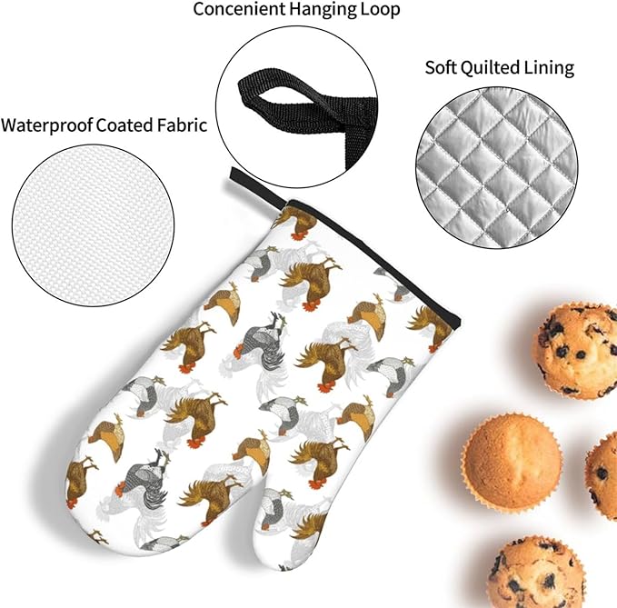 Roosters Chichen Oven Mitts Heat Resistant, Rustic Farmhouse Pot Holders and Oven Gloves Set for Kitchen Decor, Baking Gloves Hot Pads for Cooking Grilling BBQ Sets, Chicken Gifts for Women