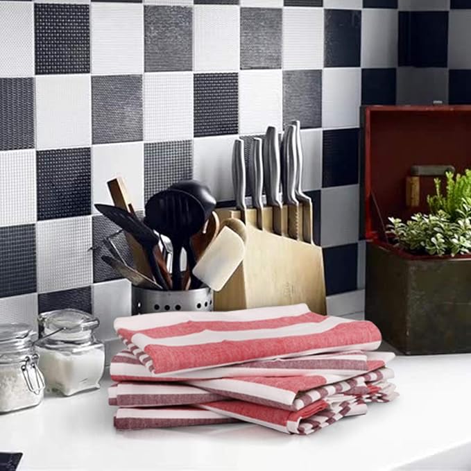 Urban Villa Christmas Dinner Napkins Horizontal Stripes Cloth Napkins Set of 12 Garnet/Red Color Dinner Napkins 20x20 Inches 100% Cotton Over Sized Cloth Napkins with Mitered Corners DinnerNapkins