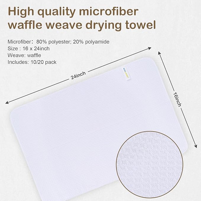 SINLAND Kitchen Towel Premium Sublimation Blank Towels Fast Drying Tea Towel Polyester Dish Towels for Drying Dishes16 Inch X 24 Inch 20 Pack