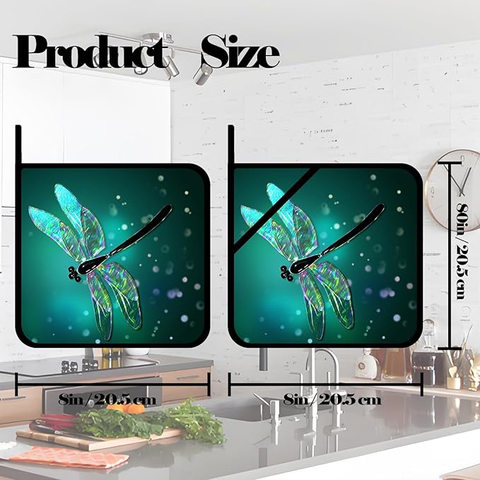 Vintage Dragonfly Pot Holders 2 PCS,Kitchen Heat Resistant Hot Pads for Cooking Grilling Baking BBQ, Pot Holders for Women Cook Home Microwave