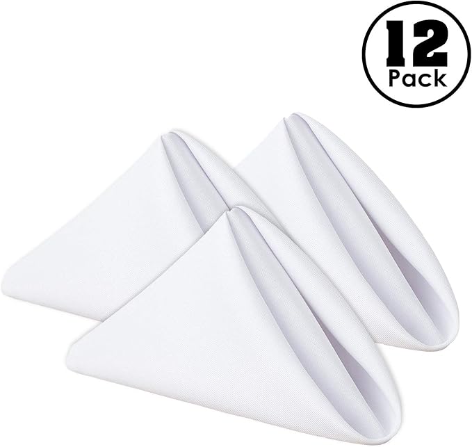Gee Di Moda Cloth Napkins - 17 x 17 Inch White Dinner Napkins - Set of 12 Soft & Absorbent Washable Fabric Cloth Table Napkins with Hemmed Edges for Hotel Restaurant, Holiday Parties & Wedding