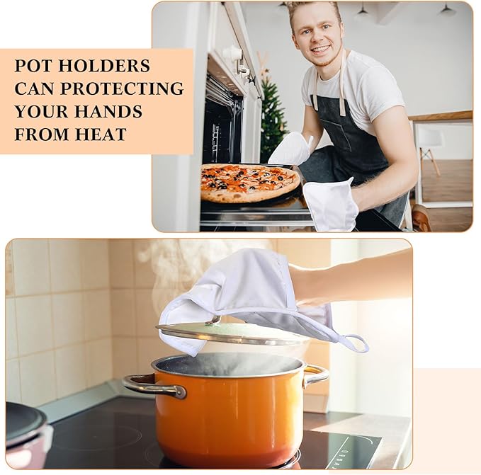 Hoolerry 20 Pieces Pot Holders with Pocket Sublimation 7x9'' Cotton Oven Pot Holders Bulk with Hanging Loops Pads for Kitchen Cook Baking (White)