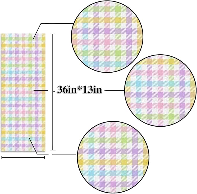 Nepnuser Linen Spring Easter Buffalo Check Plaid Table Runner Rustic Farmhouse Home Dining Room Kitchen Table Decor (13" x 36")