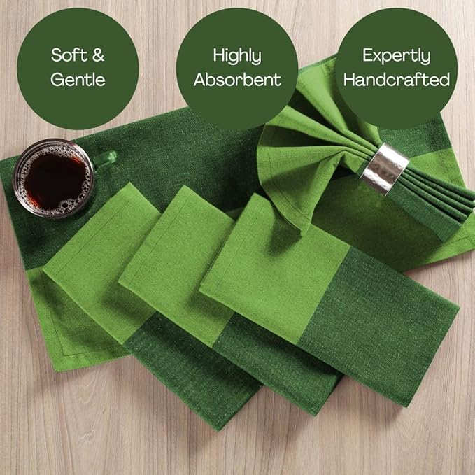 Set of 12 Cloth Dinner Napkins Cotton - Soft Durable Washable - Ideal for Farmhouse Party Wedding Christmas - Perfect Everyday Use Table Linen 18x18 inch Cloth Napkins Green