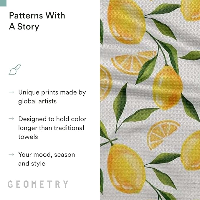 GEOMETRY Spring Kitchen Towels - Quick Dry Microfiber Cloth Spring & Summer Dish Towels for Kitchen Drying - Premium Quick Dry Towel - Lemon Delight, 18" x 30" - 1-Pack