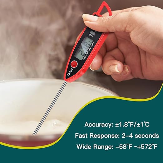 Copkim 3 Pcs Instant Read Meat Thermometer with Long Probe 9.65 Inch Kitchen Cooking Food Candy Waterproof Digital Thermometer for BBQ Water Milk Yogurt Liquid (Pointed,Black,White,Red)