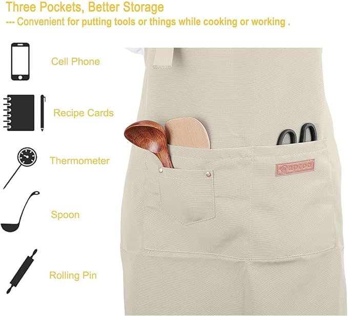 Kitchen Cooking Apron for Women Men with Big Pockets Canvas Waterproof Aprons for Server Pottery Artist Chef Apron