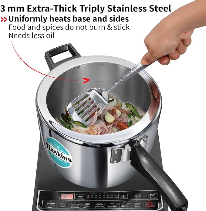 HAWKINS Triply Stainless Steel Pressure Cooker, Inner Lid Cooker, (HSST45) 4.5 litres Silver