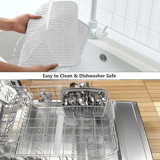 ZLR Silicone Dish Drying Mat 12" x 12" Square - Small Heat Resistant Trivet & Countertop Protector for Air Fryer, Coffee Maker - Waterproof Kitchen Drain Pad for Cups, Fruit (Milk White)