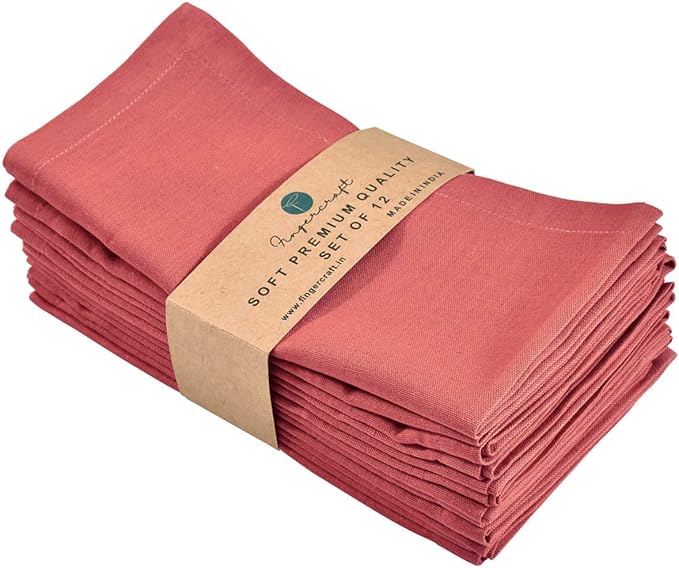 Fingercraft Cloth Napkins Cotton Linen Blend Fabric 12 Pack Premium Quality Mitered Corners for Every Day Use Napkins are Pre Shrunk and Good Absorbency Easter Color Coral
