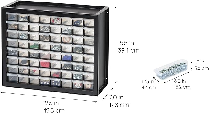 IRIS USA Small Parts Storage Cabinet, Made in USA, 64-Drawer Organizer for Hardware, Screws, Nuts & Bolts, Electronics, Beads, Craft Supplies, Building Bricks, Teacher Toolbox Storage – Black