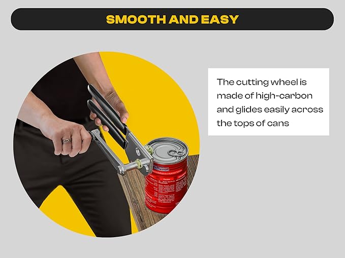 Heavy Duty Can Opener with Magnet – Commercial Can Opener Manual for Seniors, Hand Held, Sharp Blade, Smooth Edge – Folding Knob for Easy Storage, Built in Bottle Opener