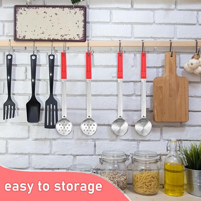 Teenyyou 16 Pcs Portion Control Serving Spoons, Restaurant Measuring Serving Ladle Utensils, Portion Control Slotted Scoops for Weight Loss, Solid and Perforated Scoops(Red,2 oz)