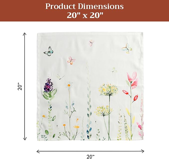 Maison d' Hermine Cloth Napkins Set of 4 100% Cotton Everyday Reusable Square Napkins Cloth Washable Dinner Wedding Restaurant Gifts for Mothers Day Spring/Summer (Botanical Fresh, 20" x 20")