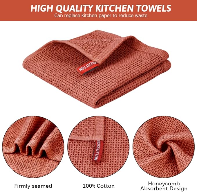 Nialnant 100% Cotton Waffle Weave Dish Cloths,4 Pack Super Absorbent Dish Towels for Washing Dishes,Cleaning Rags-12x12 Inch,Brick Red