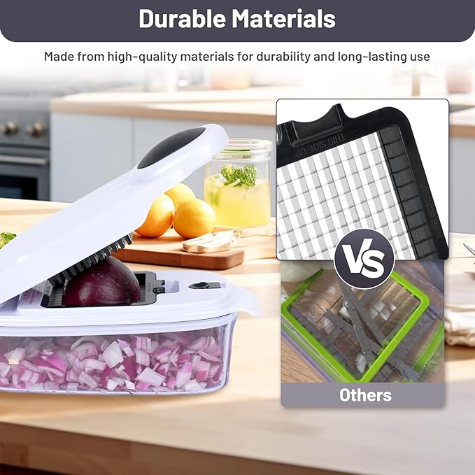 Veggie Chopper – 2-in-1 Onion Chopper · Vegetable Chopper with Container · Pepper Chopper · Vegetable Cutter – Kitchen Gadget & Kitchen Accessory (White & Black)