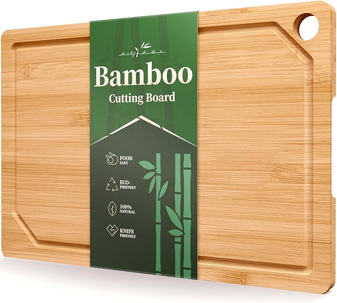 Kitsure Bamboo Cutting Board - Multi-Sizes Wooden Cutting Boards for Kitchen, Convenient Kitchen Essentials with Deep Juice Grooves, Cutting Board for Chopping & Serving, X-Large, Natural