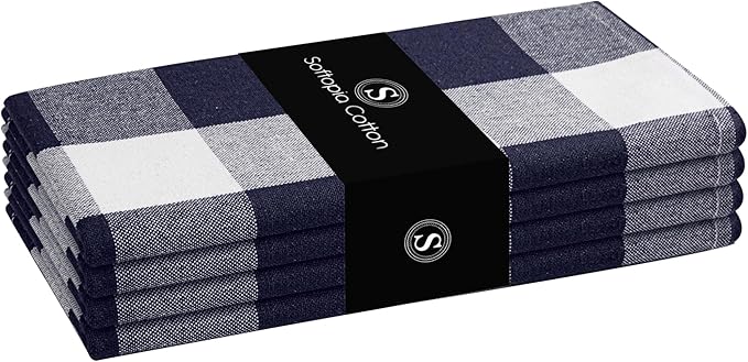 Buffalo Checked Cloth Napkins, 16x16 inch, Washable, Absorbent, Soft, Elegant Table Decorative Napkins for Luncheon, Dinner, Party, Wedding, Everyday Use - Navy White (Set of 4)