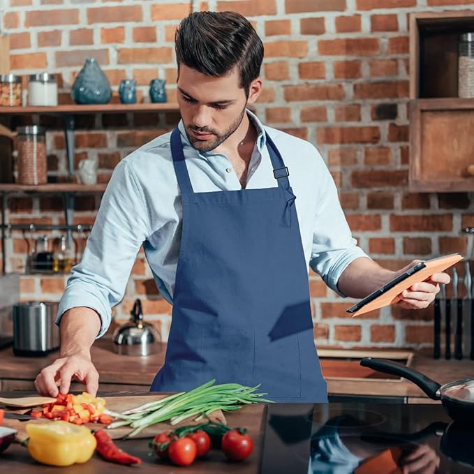 15 Pcs Adult Aprons Bulk with Pockets Adjustable Bib Chef Apron for Women Men Painting Cooking Crafting (S/L)