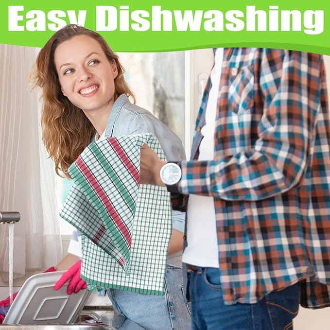4PCS Large Kitchen Dish Towels, 17 Inch x 27 Inch Absorbent Cotton Kitchen Towels Bulk, Colorful Tea Towel for Washing Drying Dishes, Household Hand Towel, Multicolor