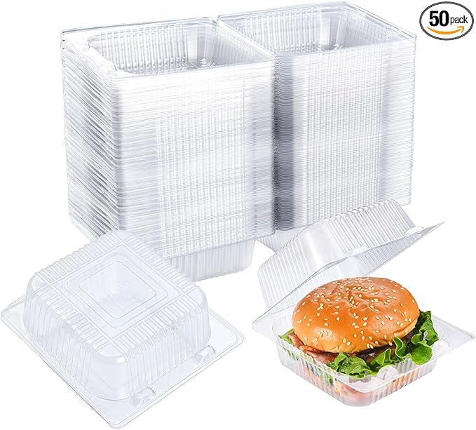 Evnlo 200 Count Clear Plastic Containers with Lids for Food, Thickened Disposable Sandwich Containers Clamshell Boxes for Cake Slice, Dessert, Hamburger, Salad, Pastry, Fruits, Takeout Tray