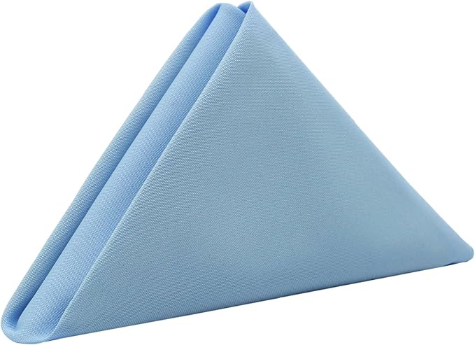 Your Chair Covers - 10 Pack 20 Inch Light Blue Cloth Polyester Napkins – Washable Dinner Fabric Napkins with Hemmed Edges for Weddings, Restaurants & Special Events