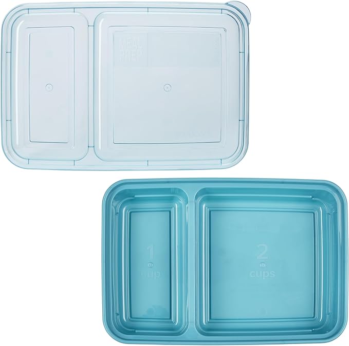 GoodCook Food Storage Containers for Meal Prep Rectangle Two Compartments & Made without BPA, 60-Piece Set, Teal
