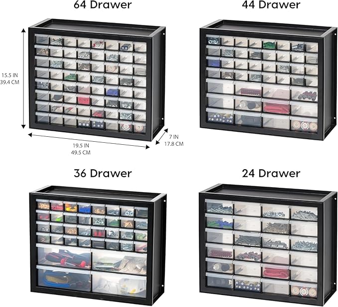 IRIS USA Small Parts Storage, Made in USA, Cabinet, 44-Drawer Organizer for Screws, Nuts, Bolts, Electronics, Hardware, Beads, Crafts, Building Bricks, Stackable Garage Storage – Black