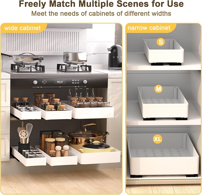 Heavy Duty Pull Out Kitchen Cabinet Organizer,ABS Material Prevent Rust Kitchen Organization,No Punch for Cupboard, Bathroom Cabinet Organizer, Pantry, Slide Out Drawers Shelf Storage,3 Size
