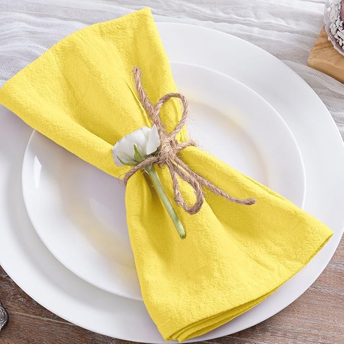 MLMC 8 Pack Yellow Linen Napkins Rustic Washable Cotton Linen Napkins Bulk Set of 8 17"x17" Reusable Dinner Napkins Cloth for Wedding Bridal Shower Gathering Party Everyday Use