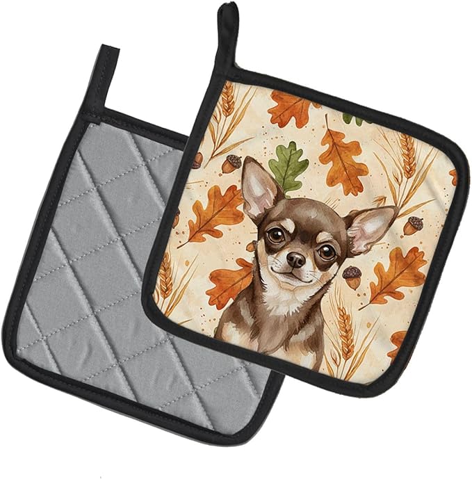 Caroline's Treasures Chocolate Chihuahua Heirloom Fall Pair of Pot Holders Pair 7.5x7.5 Quilted Insulated Hot Pads Decorative Kitchen Gift Made in USA