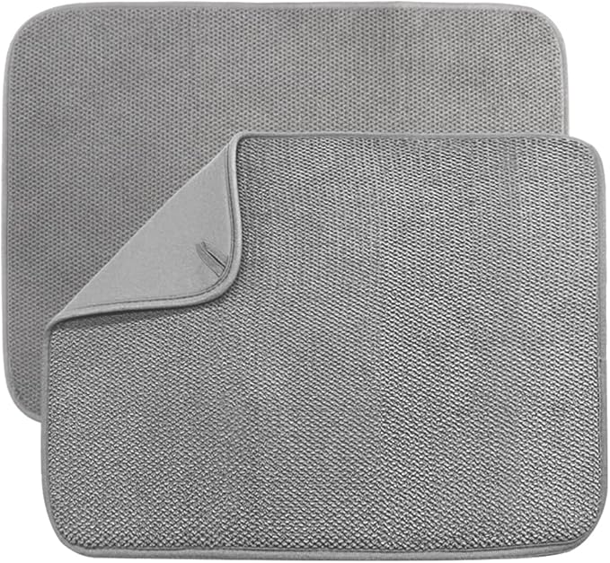 2 Pack Microfiber Dish Drying Mat,Absorbent Dish Drainer Kitchen Counter,Super Absorbent Dish Drying Pads 20×15 Inch Grey