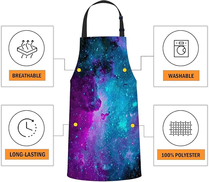 oFloral Galaxy Bib Apron with Adjustable Neck for Men Women,Suitable for Home Kitchen Cooking Waitress Chef Grill Bistro Baking BBQ Apron