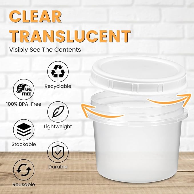 TUZAZO 20 Oz Food Storage Containers with Screw Lids, 6-Count Reusable Small Plastic Soup Containers for Portion and Meal Prep | Microwave-, Freezer-, Dishwasher-Safe | BPA Free