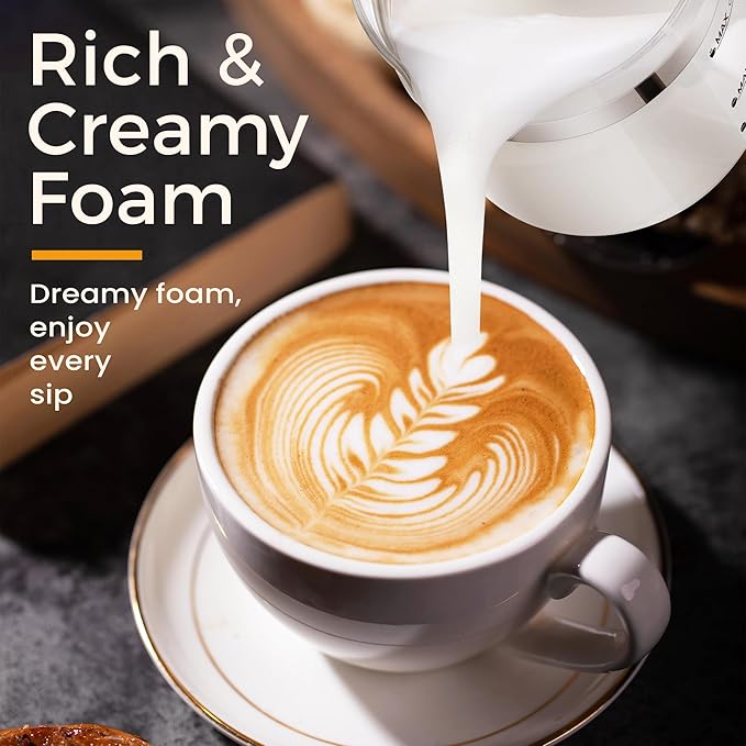 Milk Frother and Steamer, 6 in 1 Milk Steamer and Milk Warmer, 17oz Auto Shut Off Electric Frother with Touch Screen, Hot/Cold Foam Maker for Coffee, Latte, Cappuccino, Hot Chocolate, Black