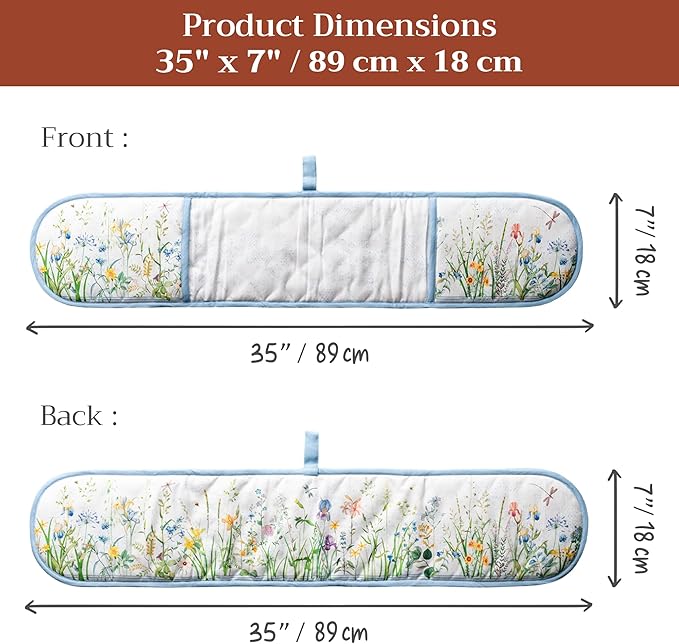 Maison d' Hermine Double Oven Mitts 100% Cotton 7"x35" Double Oven Mitt Heat Resistant BBQ Cooking Gloves with Loop Baking Grilling Gifts for Mothers Day Spring Summer (Fleurs De Mai)