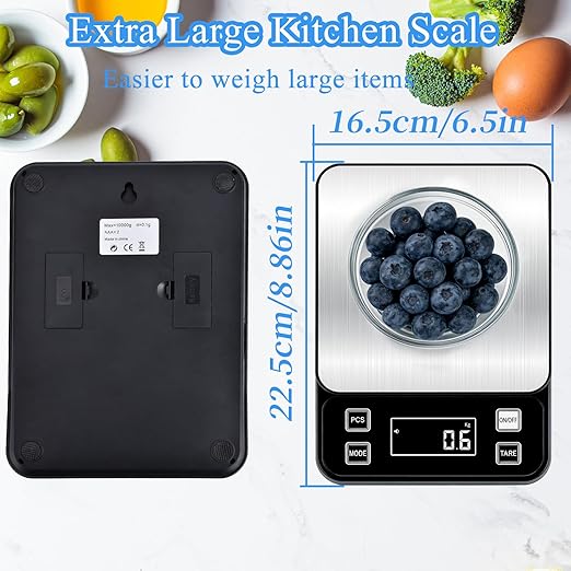 Full Waterproof Digital Scale IP67,5kg Capacity 0.1g Accuracy Kitchen Scale with Type-C Charging Tare Function Stainless Steel Platform for Baking Seafood Food Processing Hardware Counting