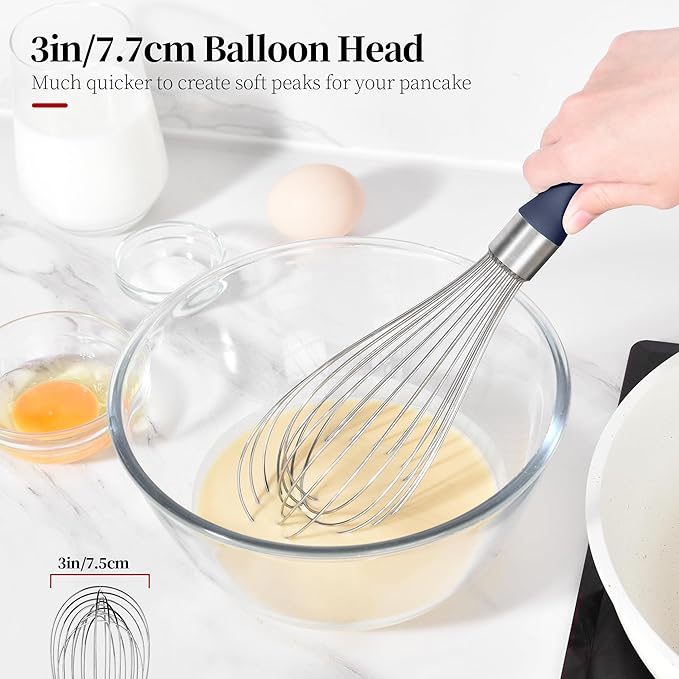12inch Kitchen Wire Whisk, 18/10 Stainless Steel Metal Balloon Wisk （Large, Midnight Blue）