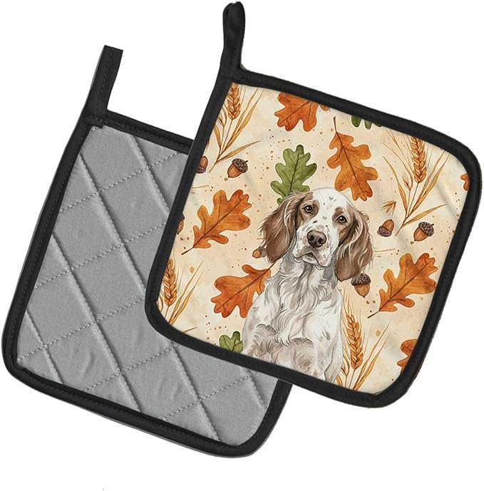 Caroline's Treasures Liver Belton English Setter Heirloom Fall Pair of Pot Holders Pair 7.5x7.5 Quilted Insulated Hot Pads Decorative Kitchen Gift Made in USA