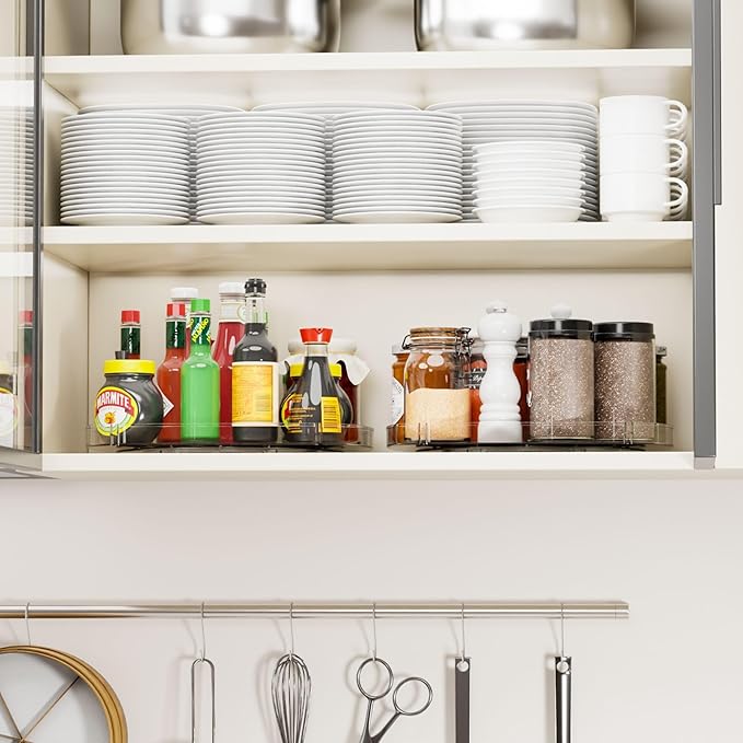Yieach 2 Tier Pantry Lazy Susan Organizer,12″x10″ Square Turntable Organizers for Kitchen Cabinets & Pantry Storage,Tiered Spice Rack,Jars,Canned Goods,Seasoning Shelf,Can Organizer for Inside Cabinet
