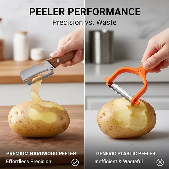 Sakerplus Multifunctional Vegetable Peeler,Multi Functional Premium Vegetable Peeler with Wooden Handle and Bottle Opener,Stainless Steel Blade Kitchen Tool (3)