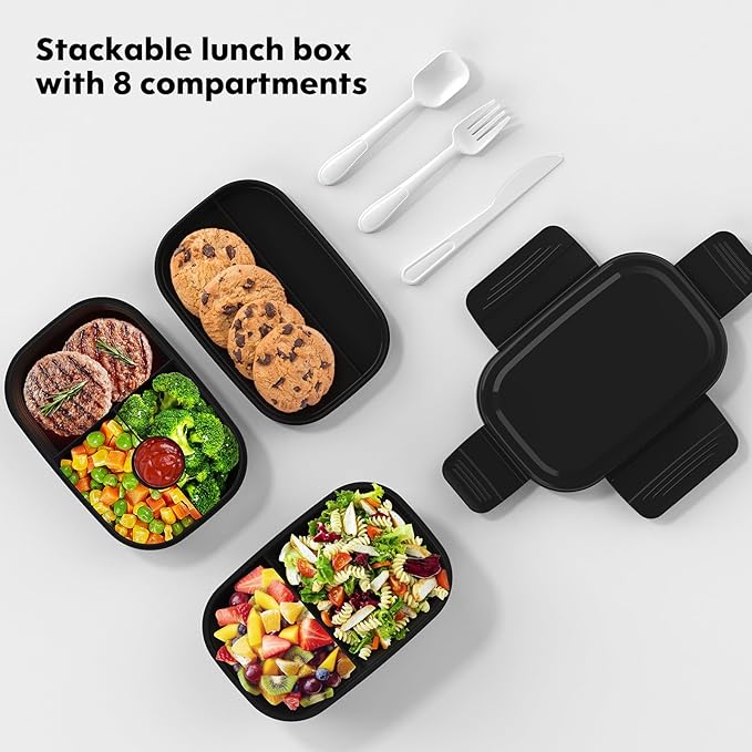 HOMETALL Bento Box Adult, Lunch Box Containers for Men Women with 8 Compartments, Lunch Containers with Utensils, 51 OZ/1900ML, Microwave & Dishwasher Safe