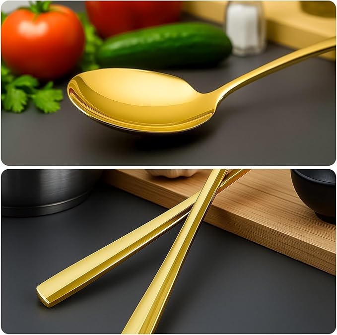 12 Inch Stainless Steel gold Serving Spoons Set, Catering Serving Utensils Set for Buffet,Party, Wedding, Restaurant & Home Use(2-Pack, Gold)