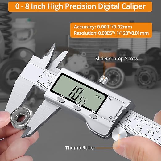 Neoteck 8 inch Digital Caliper and Feeler Gauge Set Stainless Steel LCD Display Digital Caliper Measuring Tool with Fraction/Inch/MM Conversion Used for Inside,Outside Diameter,Depth,Step Measurement