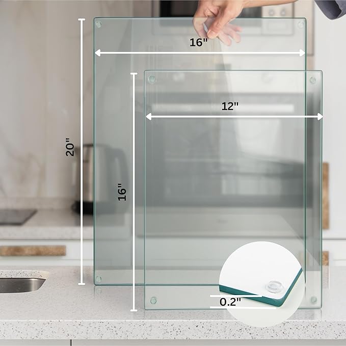 Kitchenville Glass Cutting Board 16"x12": Tempered Glass Kitchen Counter Protector - Durable- Scratch-Resistant, Heat-Proof - Clear Design